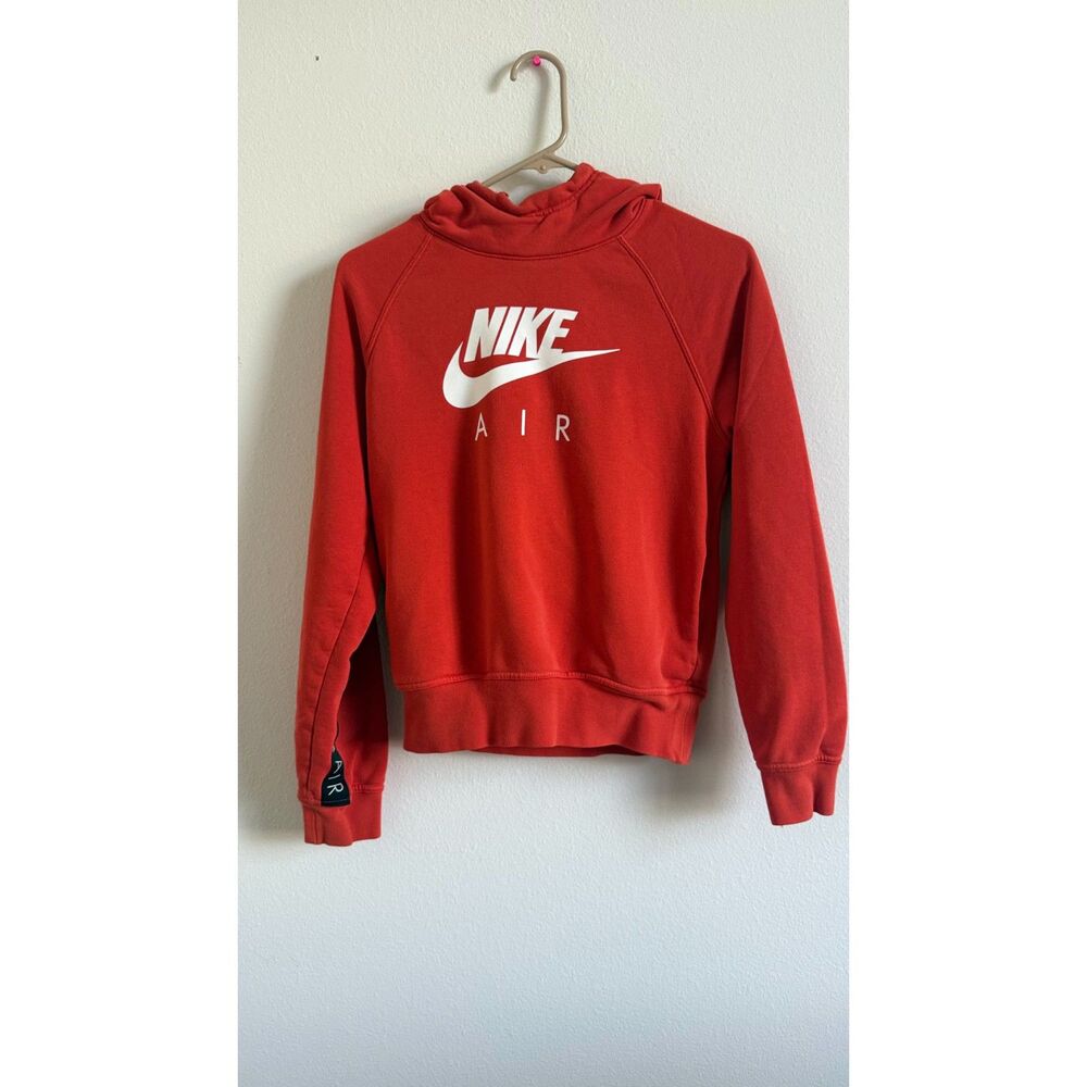 Nike Air Hoodie XS Red White Logo Black Tape Pullover Sweatshirt